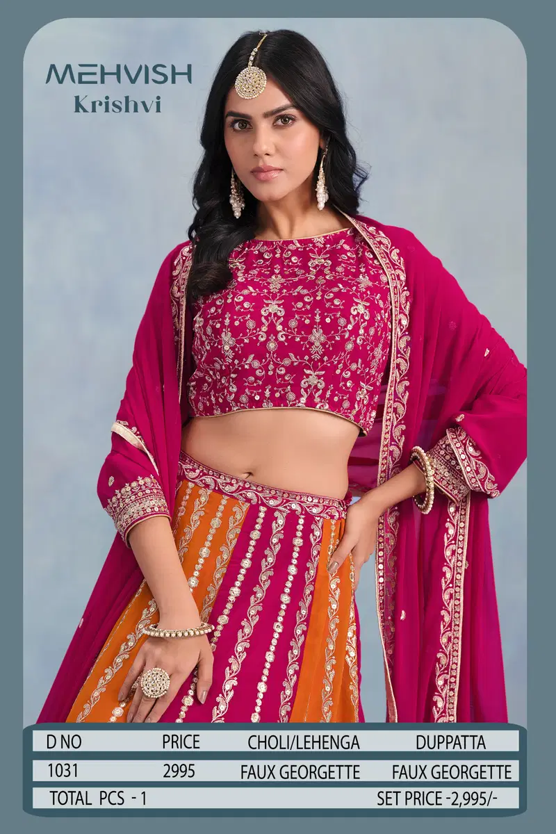 Krishvi 1031 By Mehvish Faux Georgette Designer Lehenga Choli Suppliers In India